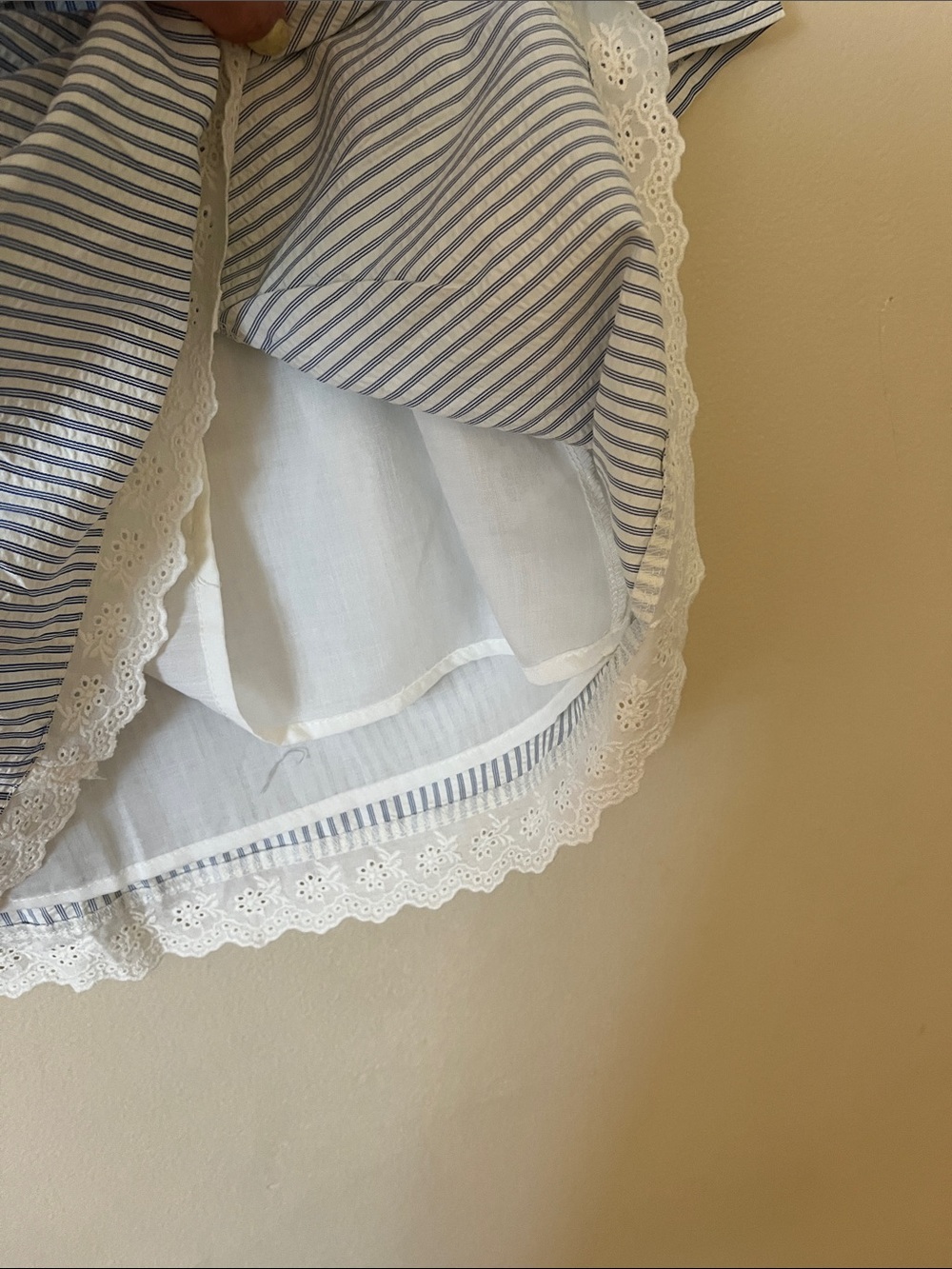 Bailey rose Women’s Blue Stripe Lace-Trim Blouse - Picture 6 of 7
